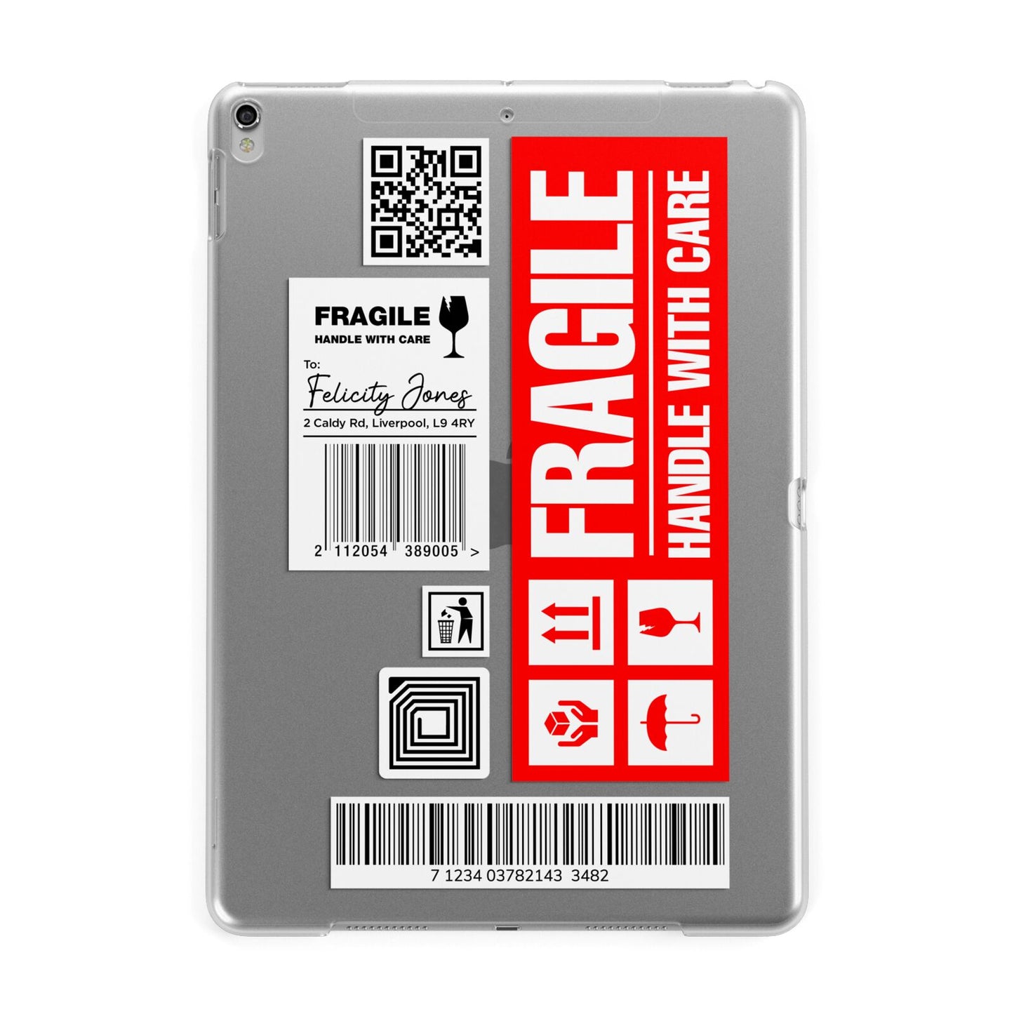 Fragile Parcel Labels with Name Apple iPad Silver Case