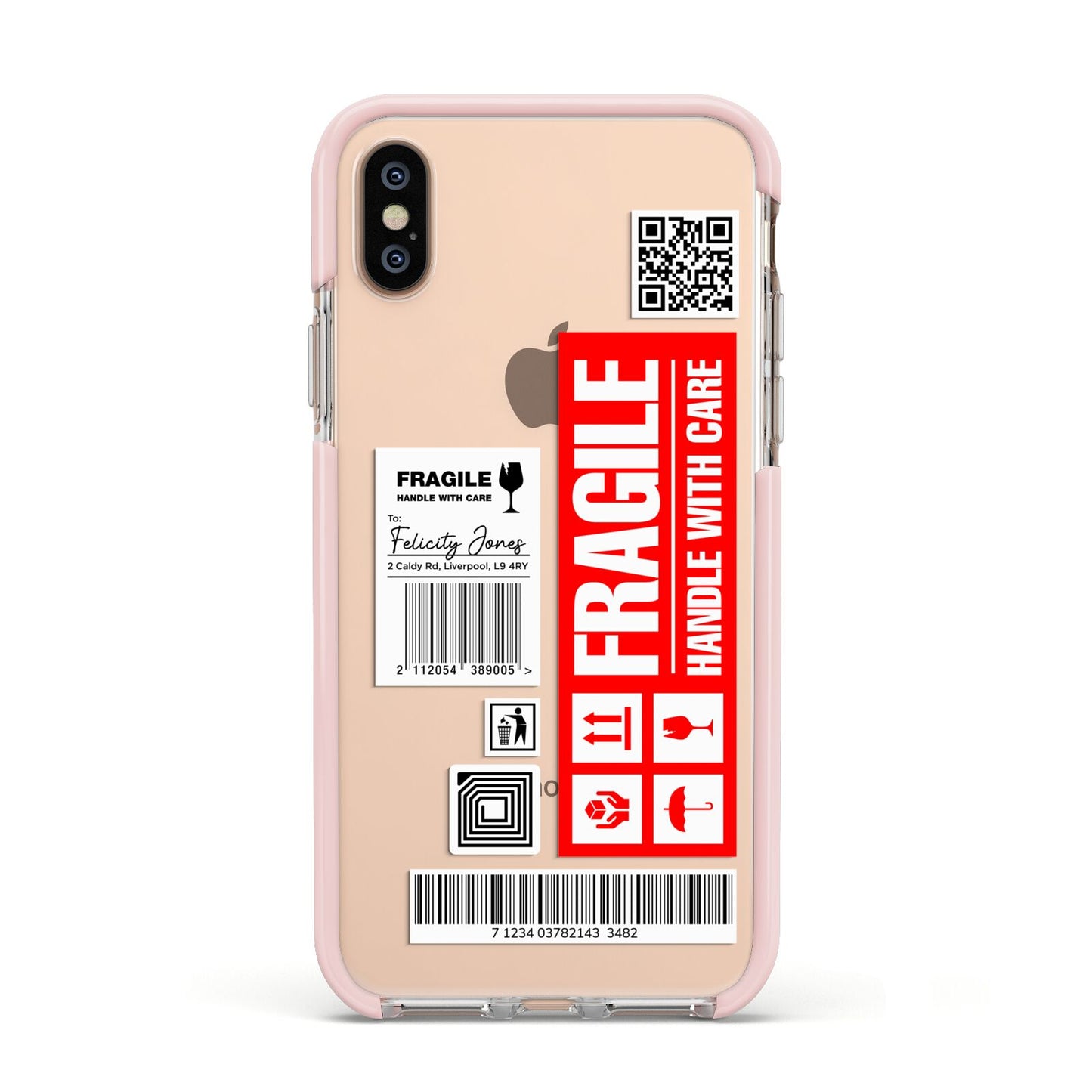 Fragile Parcel Labels with Name Apple iPhone Xs Impact Case Pink Edge on Gold Phone