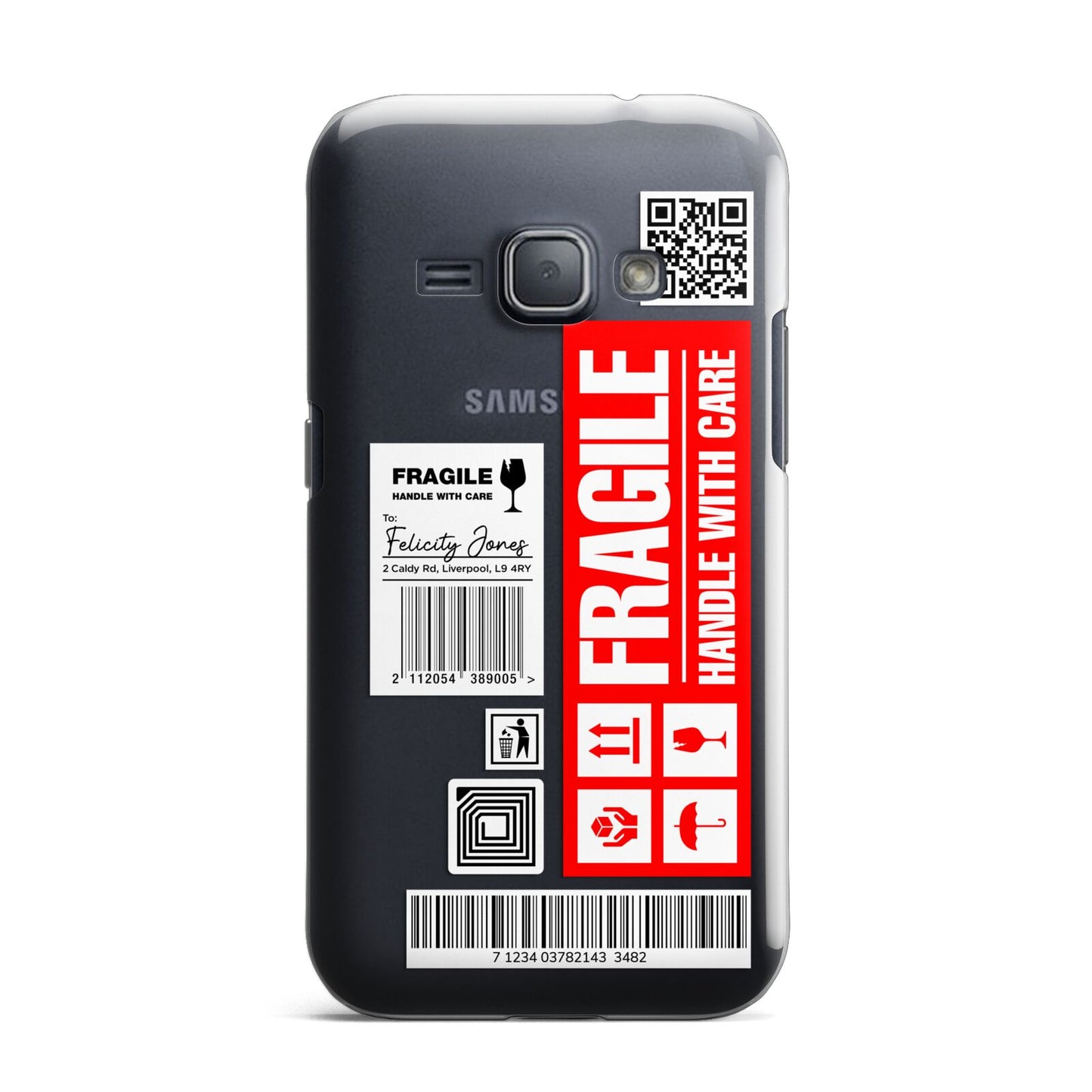 Fragile Parcel Labels with Name Samsung Galaxy J1 2016 Case