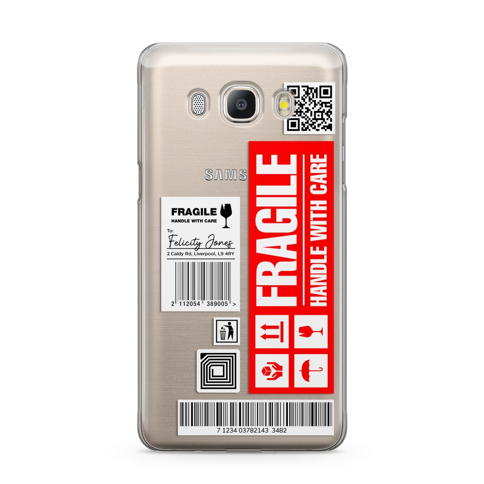 Fragile Parcel Labels with Name Samsung Galaxy J5 2016 Case