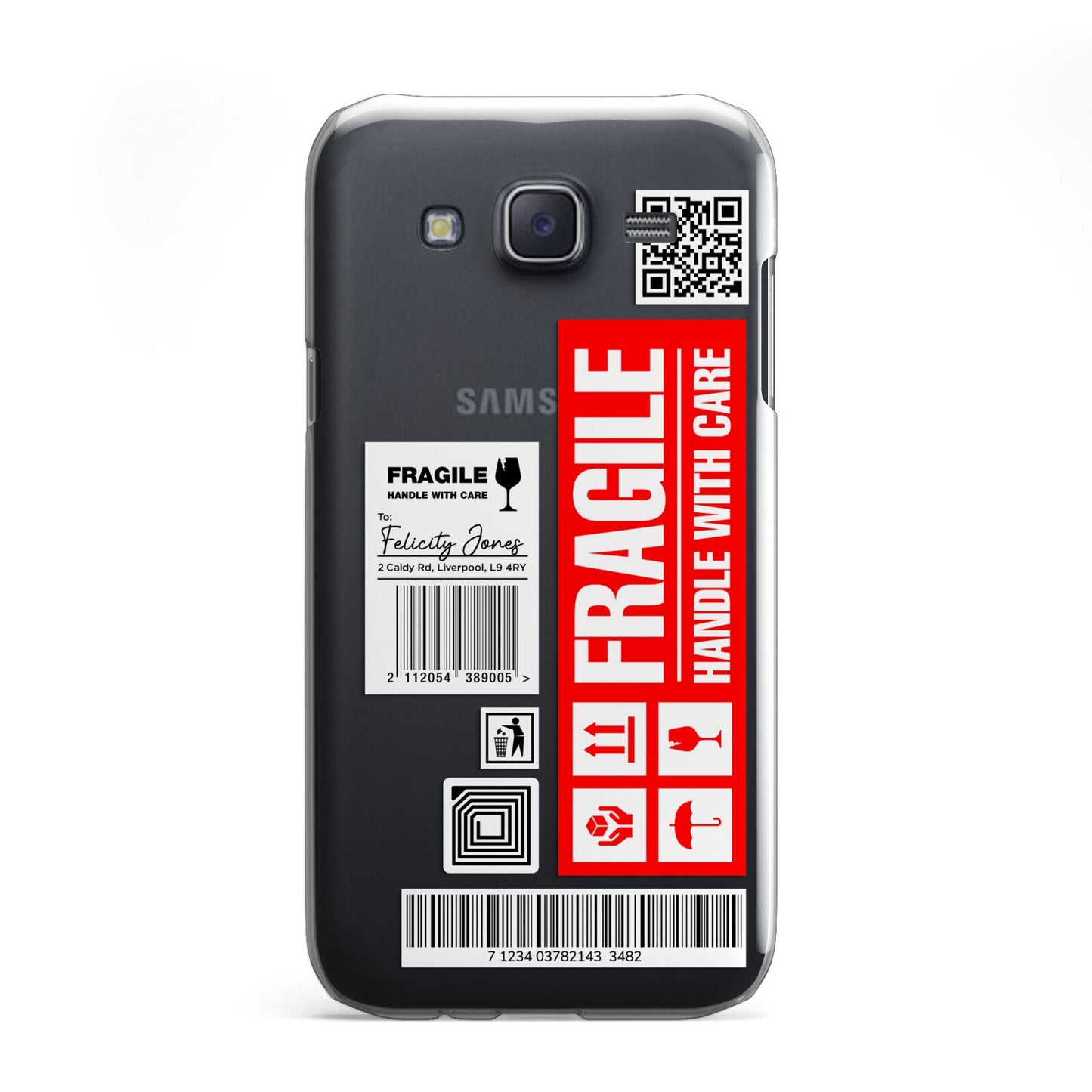 Fragile Parcel Labels with Name Samsung Galaxy J5 Case