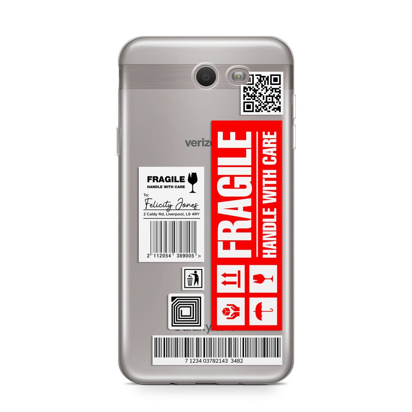 Fragile Parcel Labels with Name Samsung Galaxy J7 2017 Case