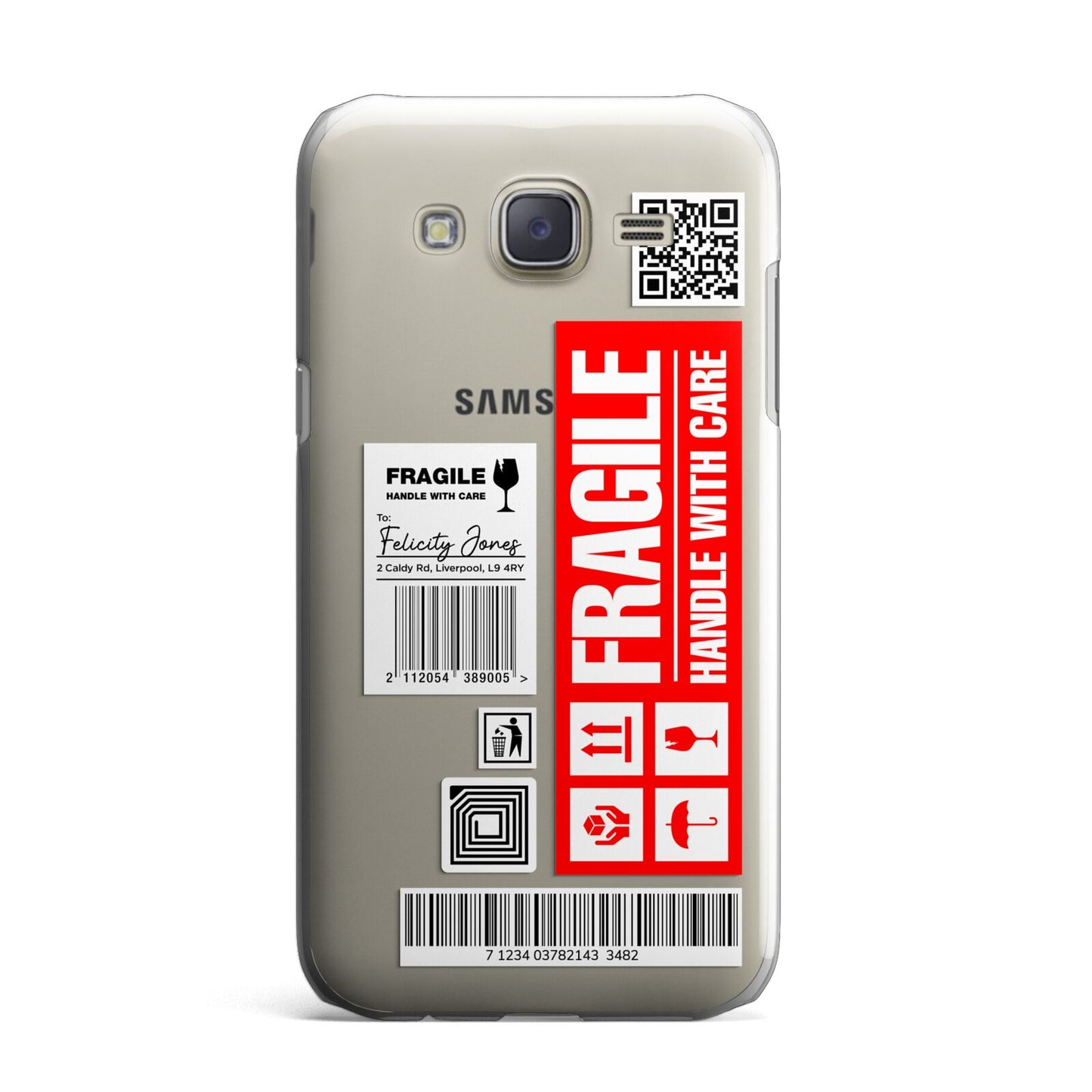 Fragile Parcel Labels with Name Samsung Galaxy J7 Case