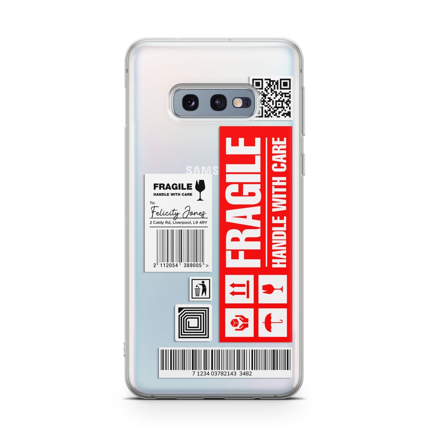 Fragile Parcel Labels with Name Samsung Galaxy S10E Case