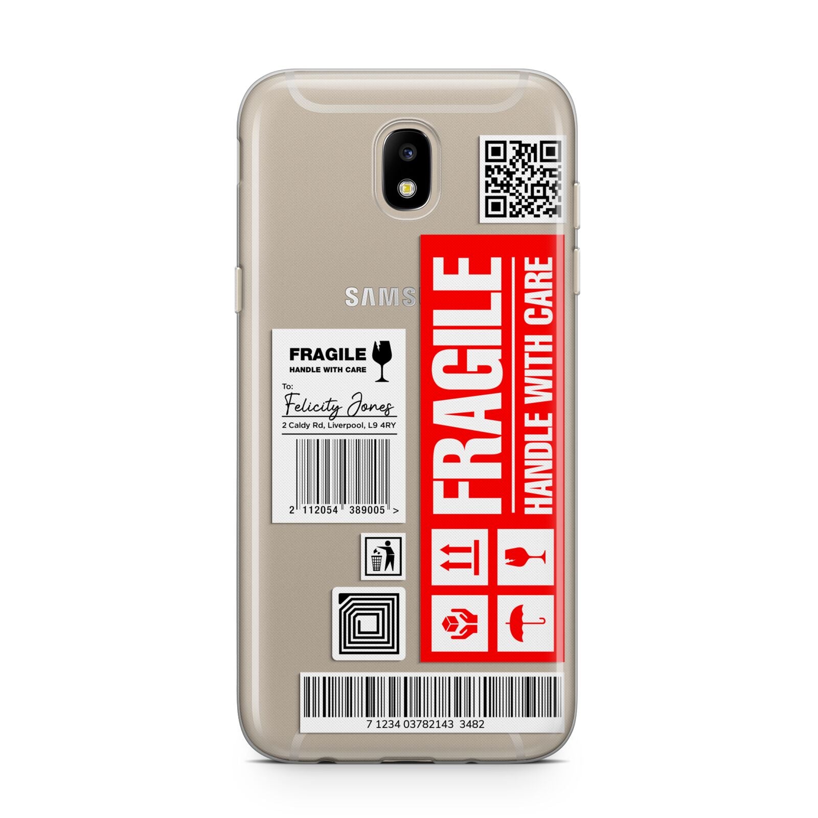 Fragile Parcel Labels with Name Samsung J5 2017 Case