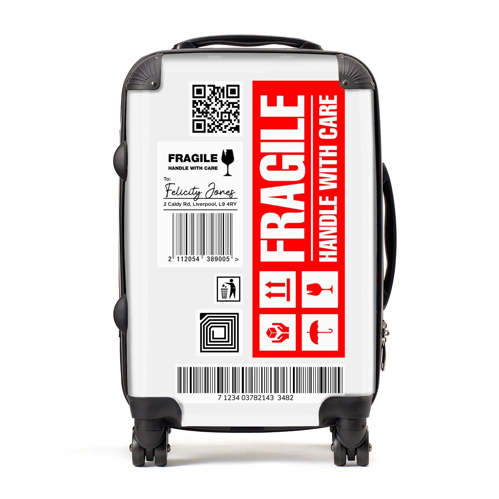 Fragile Parcel Labels with Name Suitcase