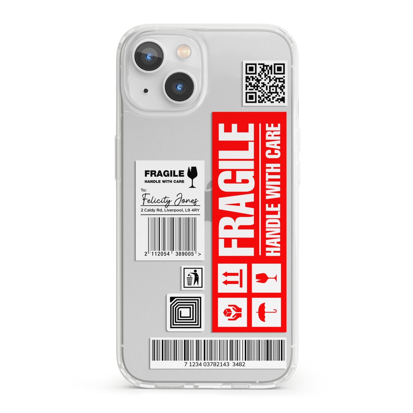 Fragile Parcel Labels with Name iPhone 13 Clear Bumper Case