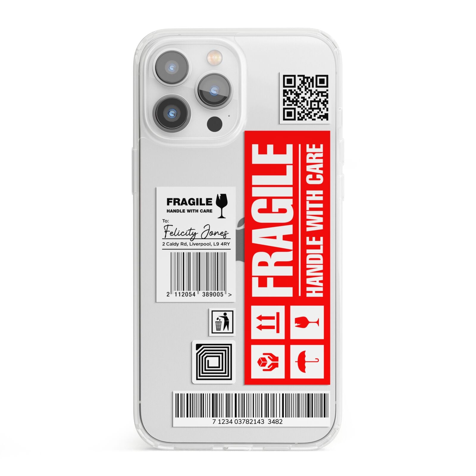 Fragile Parcel Labels with Name iPhone 13 Pro Max Clear Bumper Case