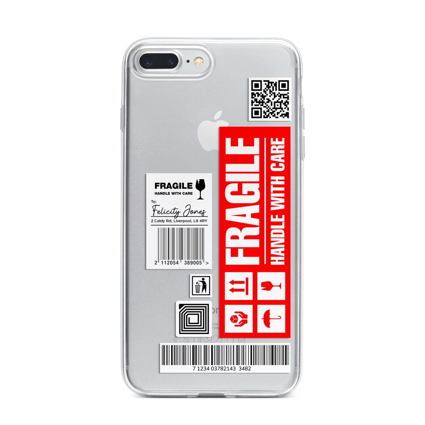 Fragile Parcel Labels with Name iPhone 7 Plus Bumper Case on Silver iPhone