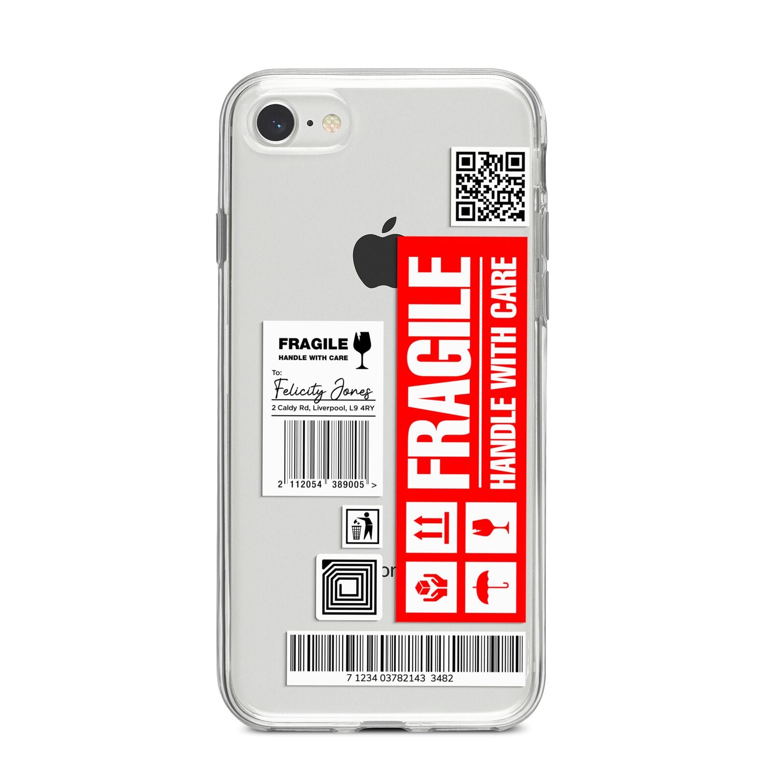 Fragile Parcel Labels with Name iPhone 8 Bumper Case on Silver iPhone