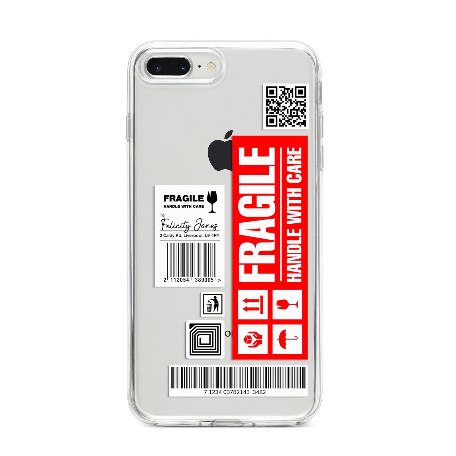 Fragile Parcel Labels with Name iPhone 8 Plus Bumper Case on Silver iPhone