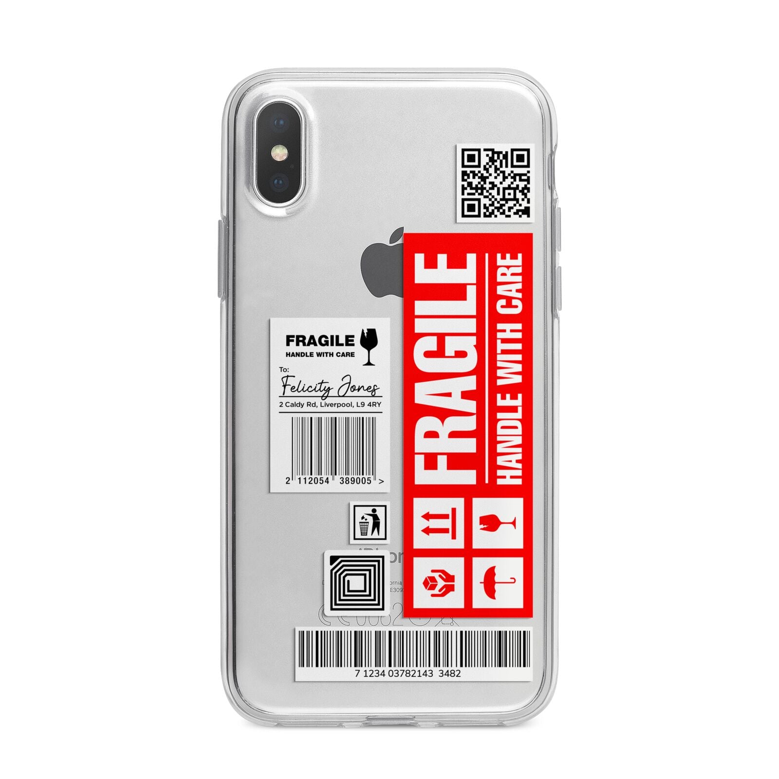 Fragile Parcel Labels with Name iPhone X Bumper Case on Silver iPhone Alternative Image 1