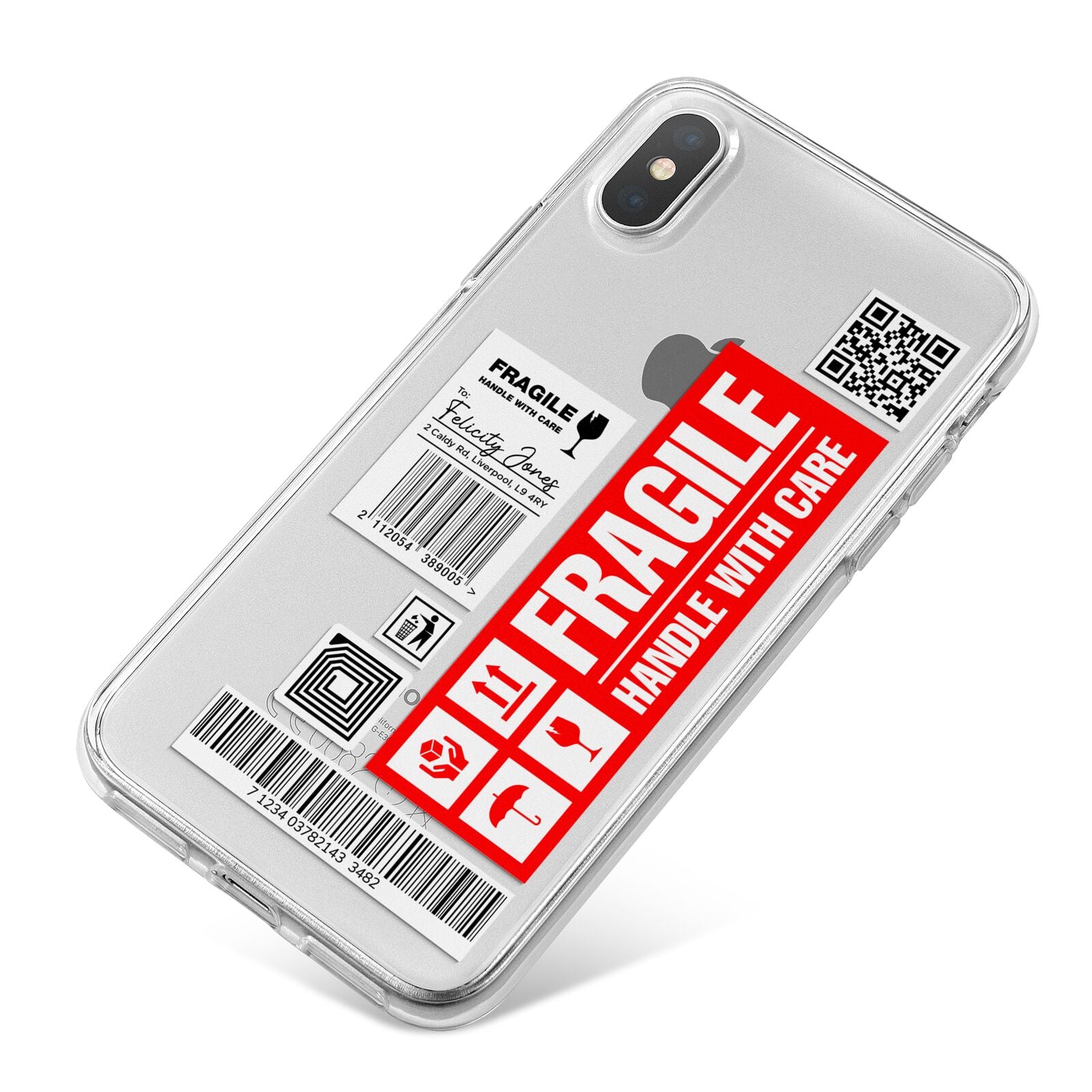 Fragile Parcel Labels with Name iPhone X Bumper Case on Silver iPhone