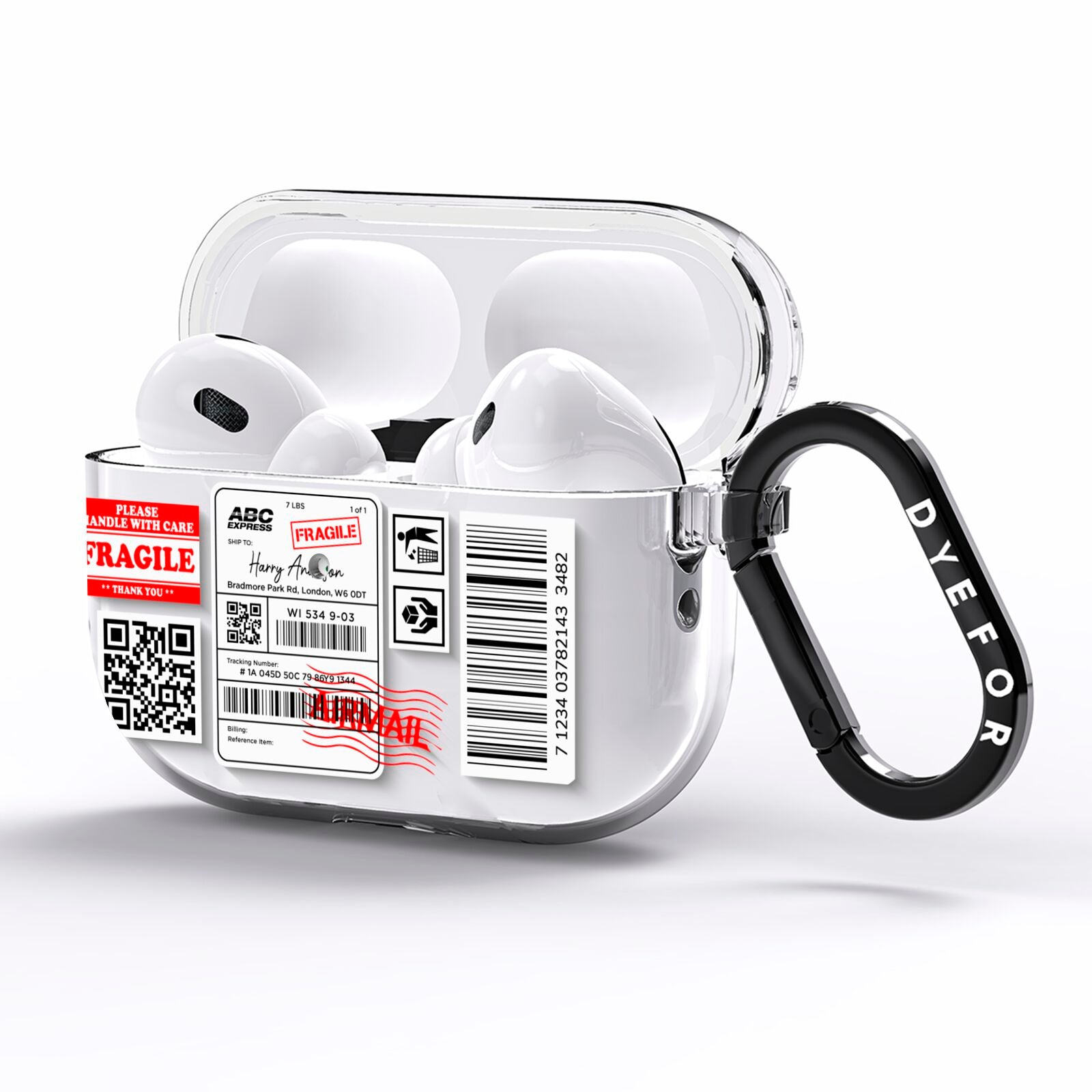 Fragile Parcel Stickers with Name AirPods Pro Clear Case Side Image