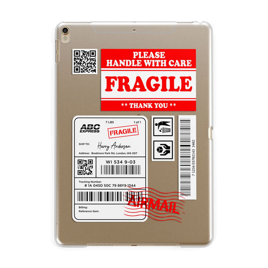 Fragile Parcel Stickers with Name Apple iPad Gold Case