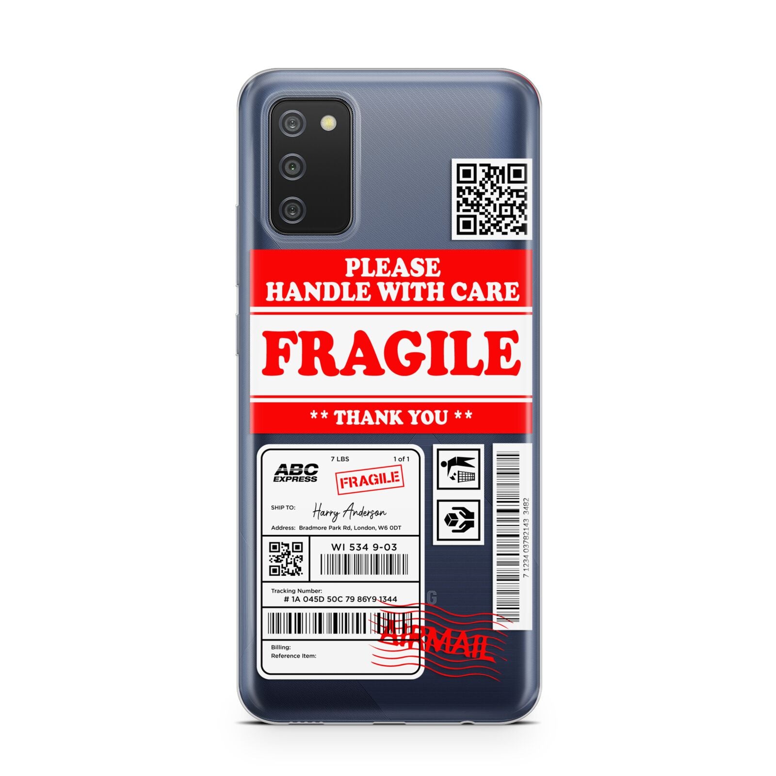 Fragile Parcel Stickers with Name Samsung A02s Case