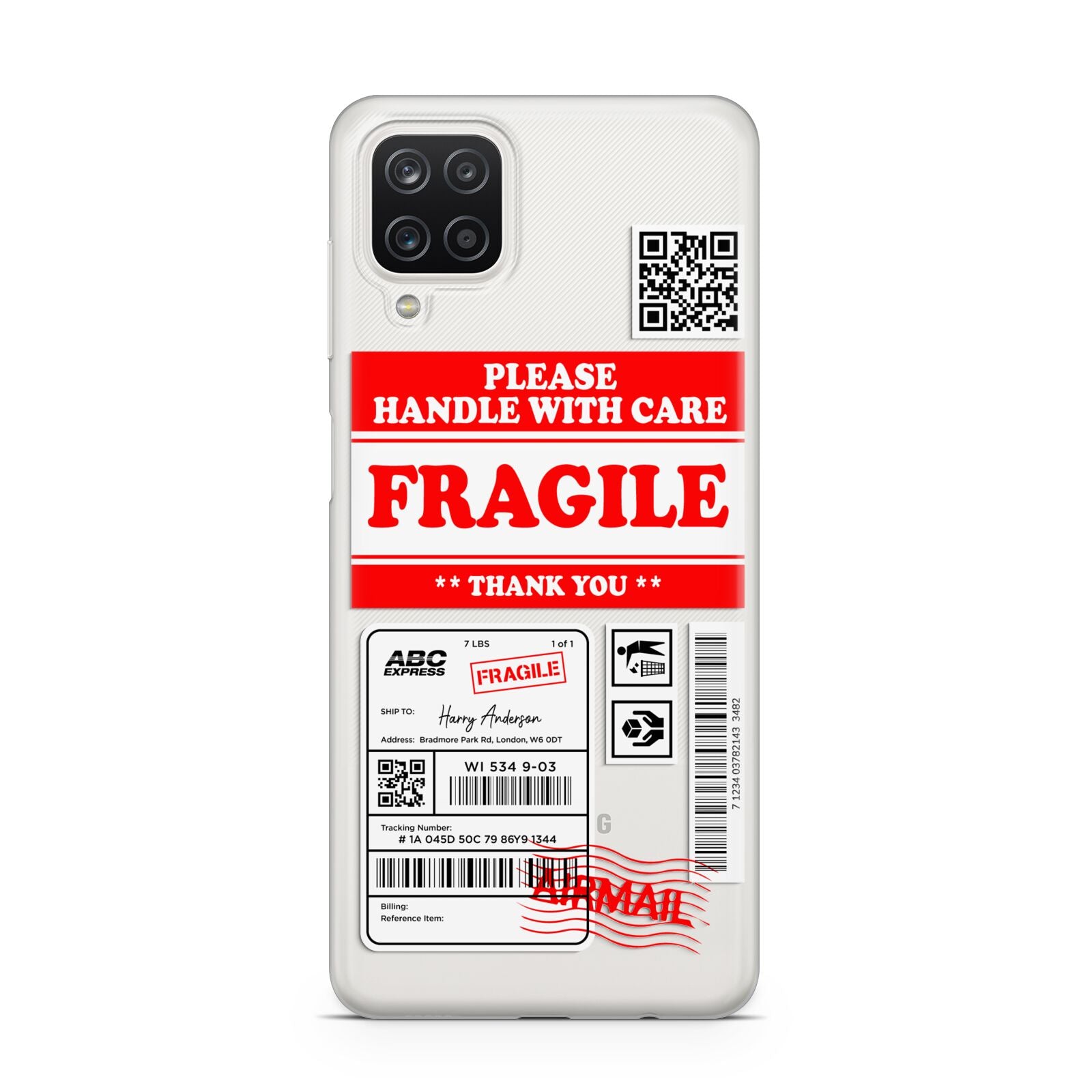 Fragile Parcel Stickers with Name Samsung A12 Case