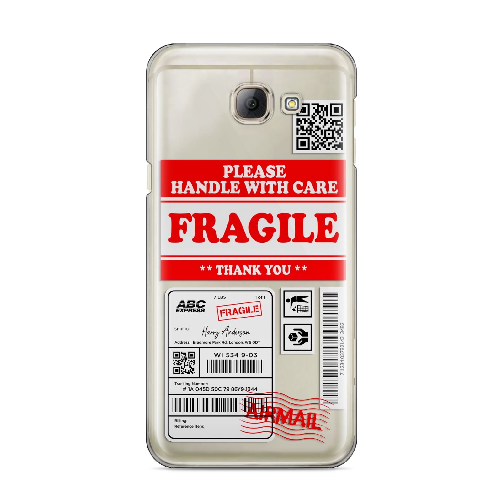 Fragile Parcel Stickers with Name Samsung Galaxy A8 2016 Case