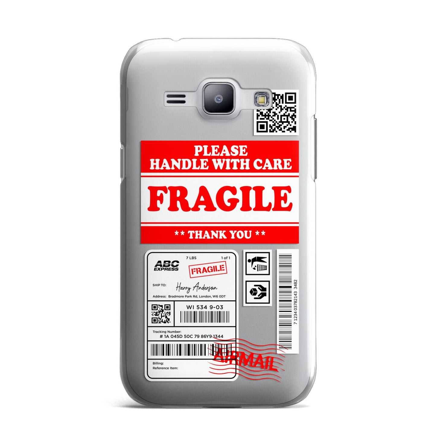 Fragile Parcel Stickers with Name Samsung Galaxy J1 2015 Case