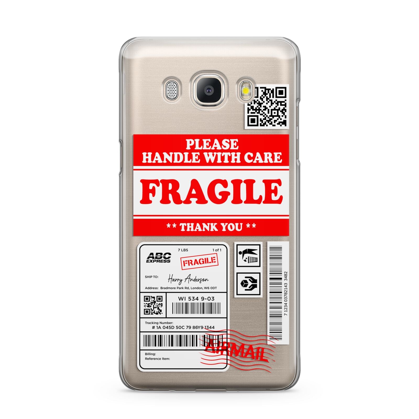 Fragile Parcel Stickers with Name Samsung Galaxy J5 2016 Case