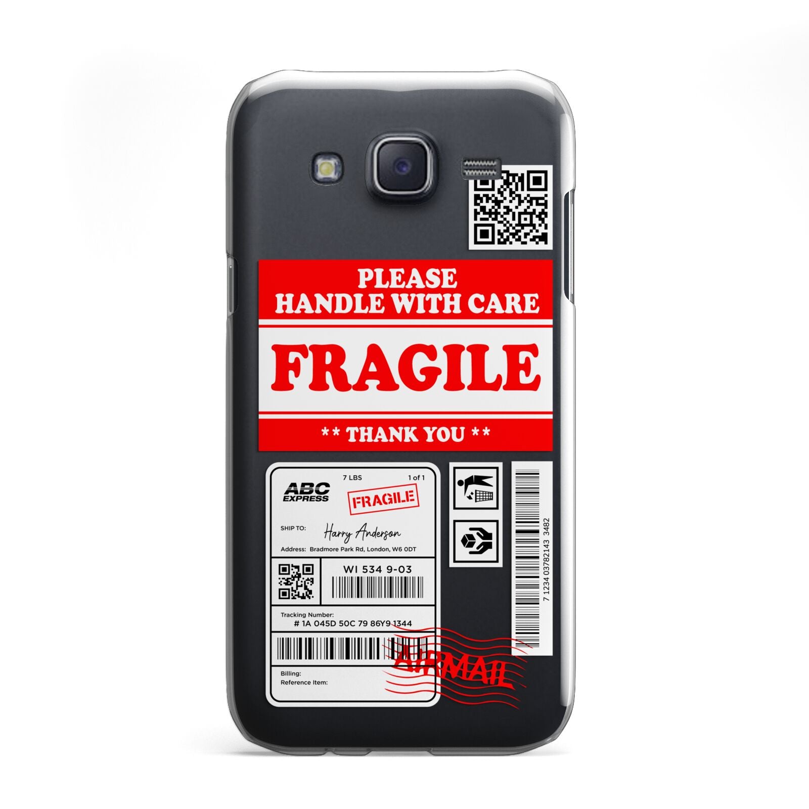 Fragile Parcel Stickers with Name Samsung Galaxy J5 Case