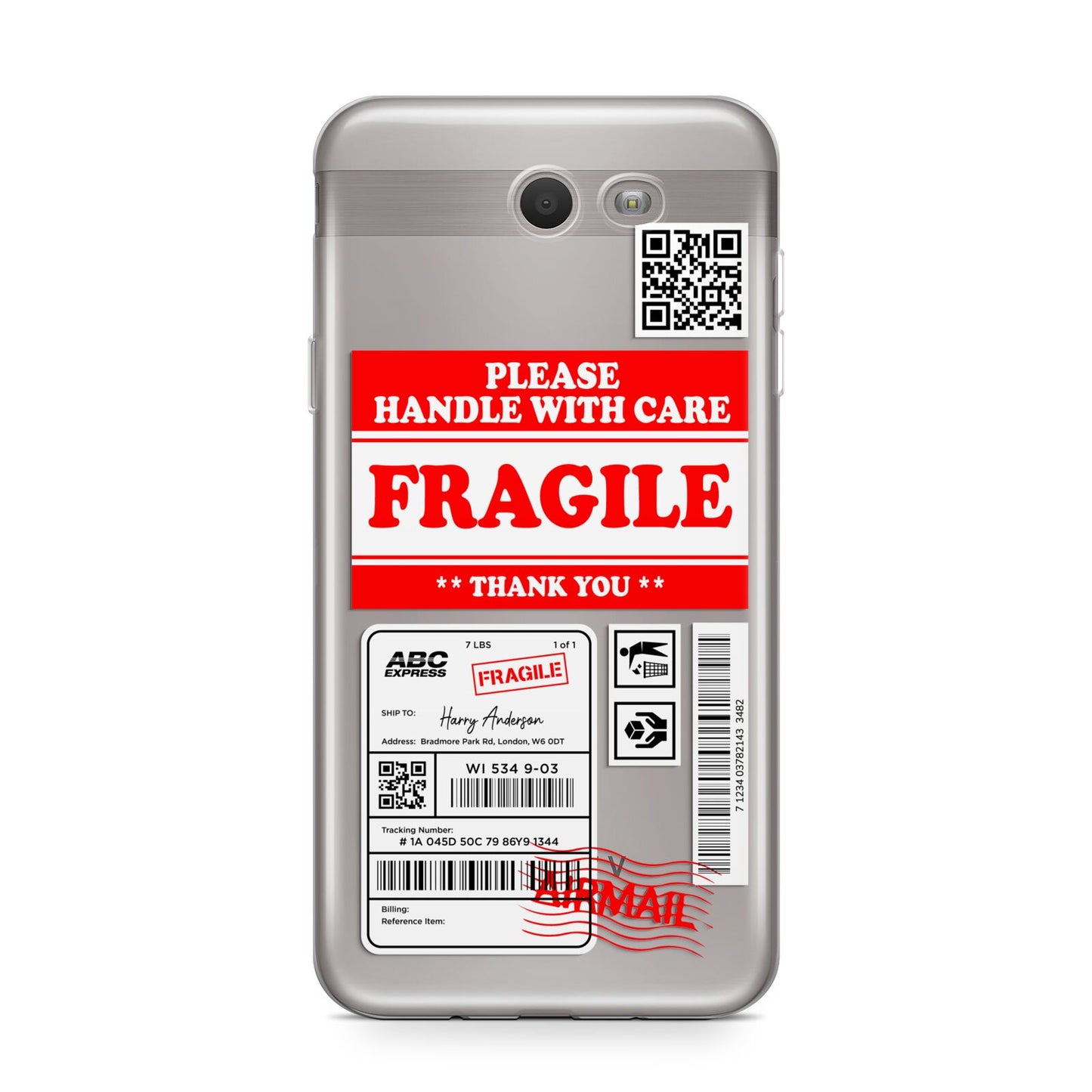 Fragile Parcel Stickers with Name Samsung Galaxy J7 2017 Case