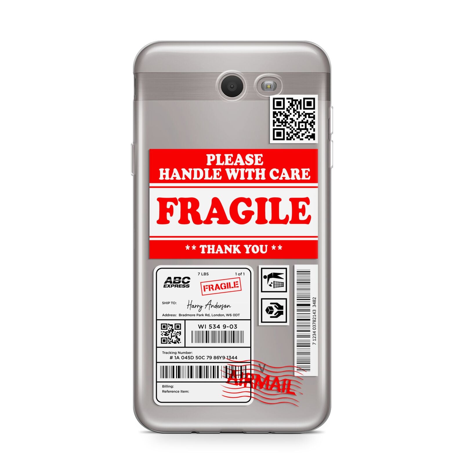 Fragile Parcel Stickers with Name Samsung Galaxy J7 2017 Case