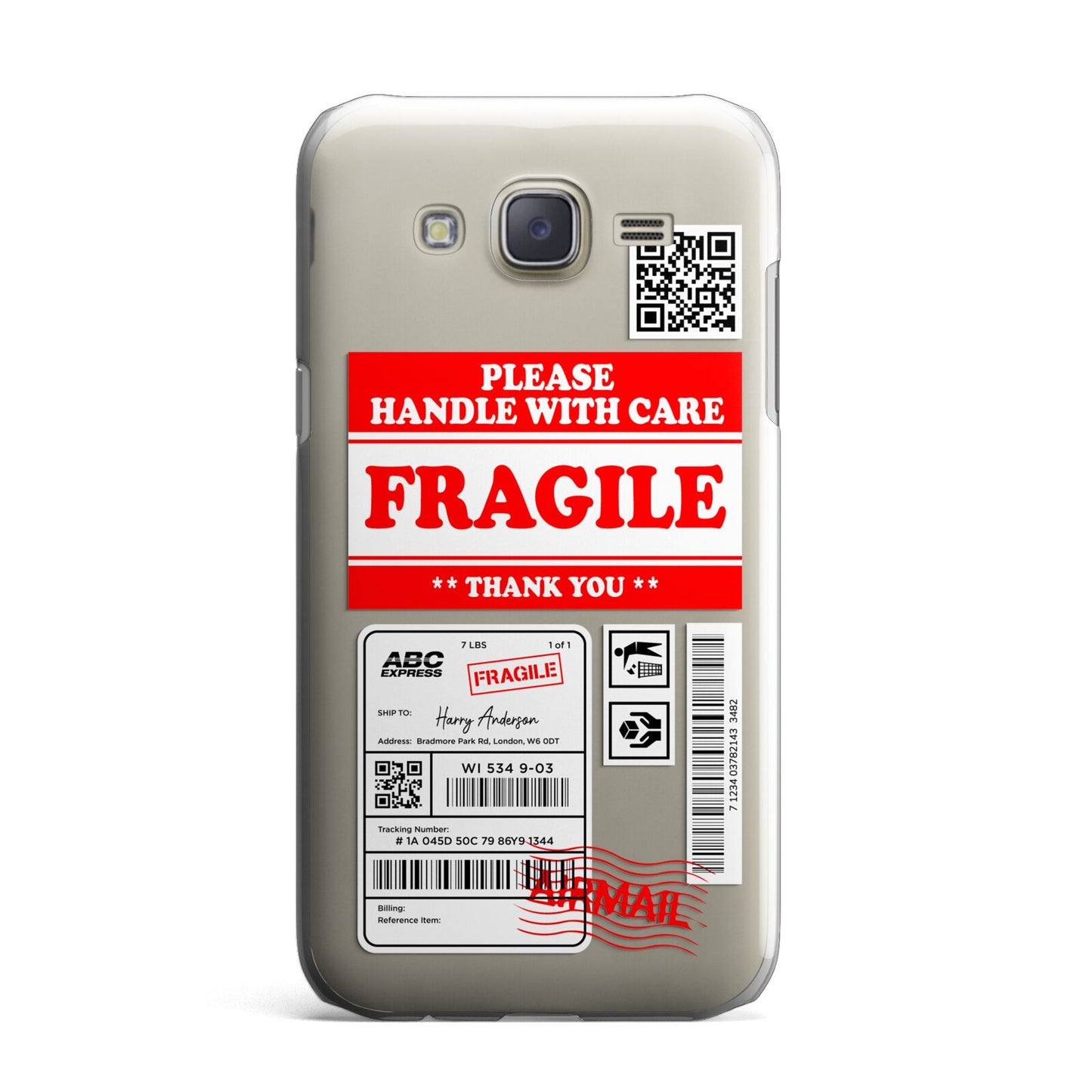 Fragile Parcel Stickers with Name Samsung Galaxy J7 Case