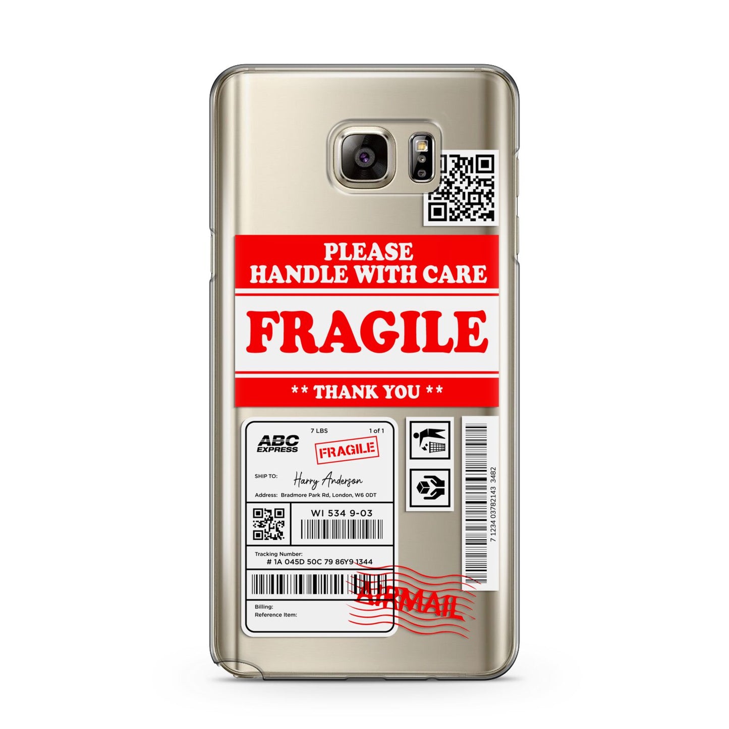 Fragile Parcel Stickers with Name Samsung Galaxy Note 5 Case