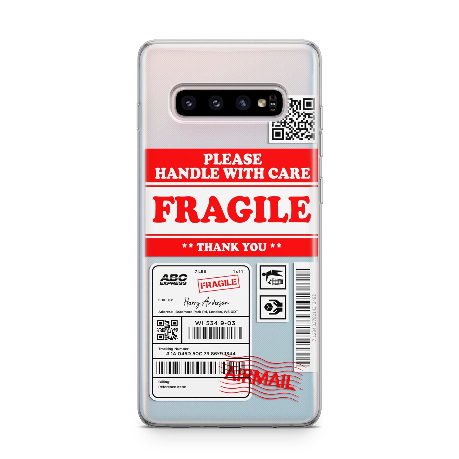 Fragile Parcel Stickers with Name Samsung Galaxy S10 Plus Case