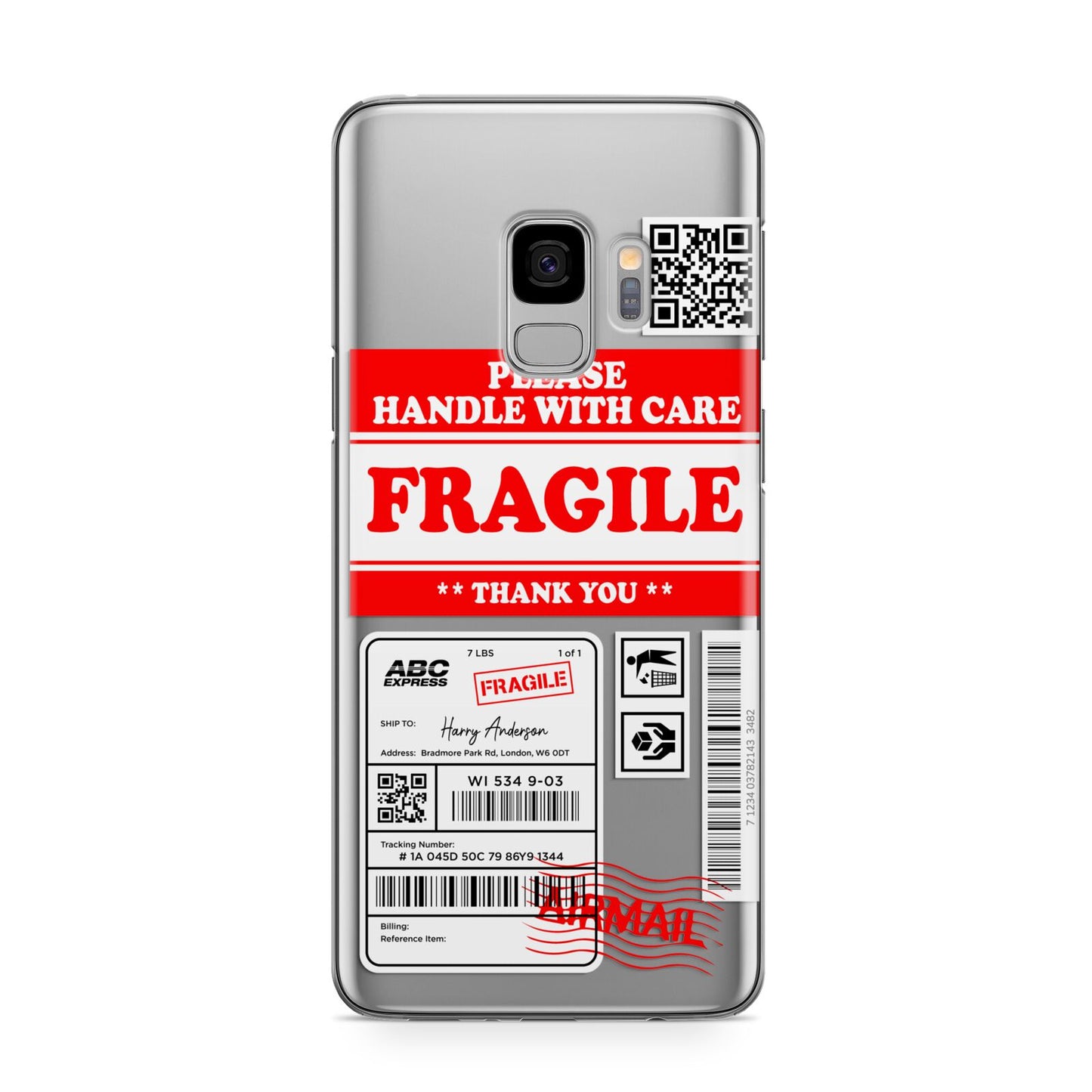 Fragile Parcel Stickers with Name Samsung Galaxy S9 Case