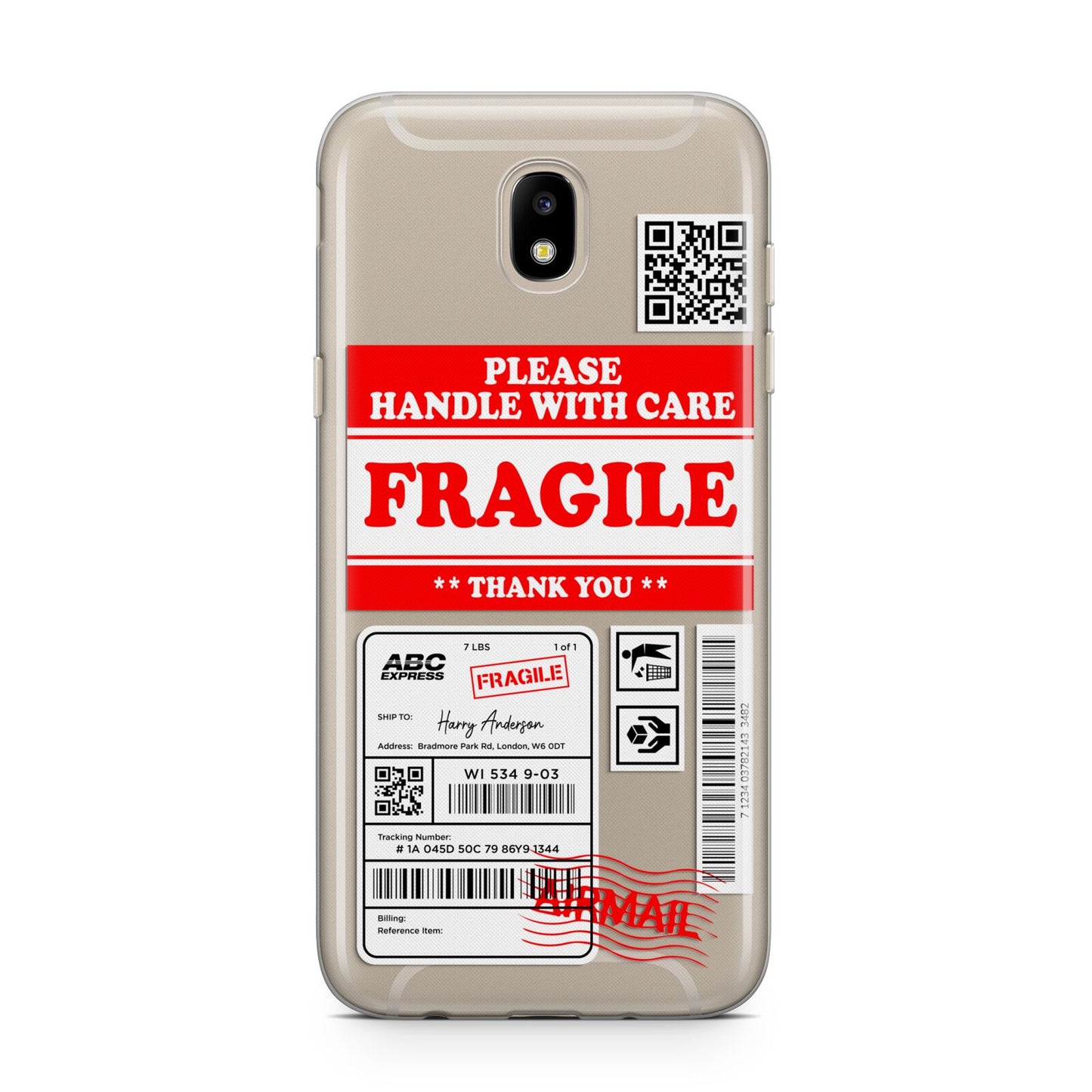 Fragile Parcel Stickers with Name Samsung J5 2017 Case