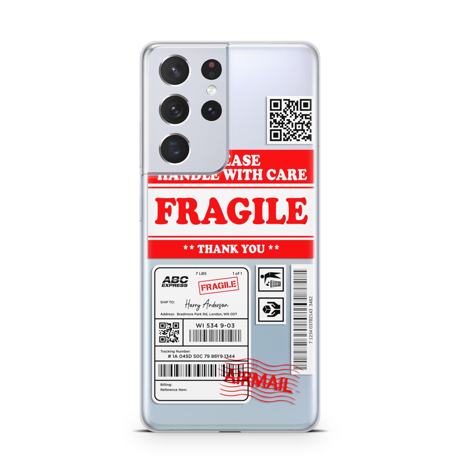 Fragile Parcel Stickers with Name Samsung S21 Ultra Case