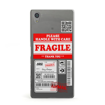 Fragile Parcel Stickers with Name Sony Xperia Case