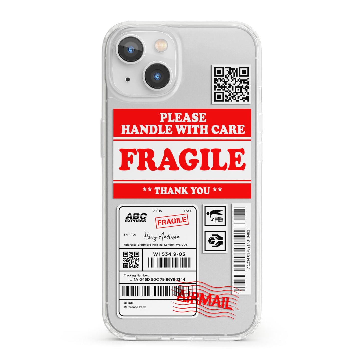 Fragile Parcel Stickers with Name iPhone 13 Clear Bumper Case