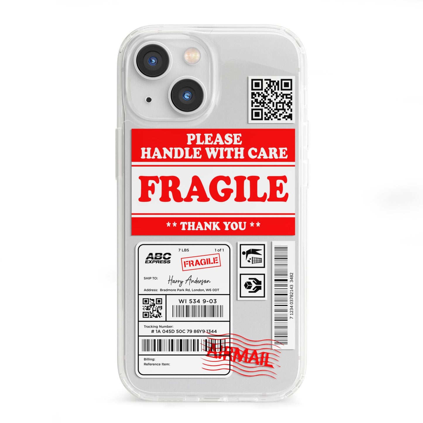 Fragile Parcel Stickers with Name iPhone 13 Mini Clear Bumper Case