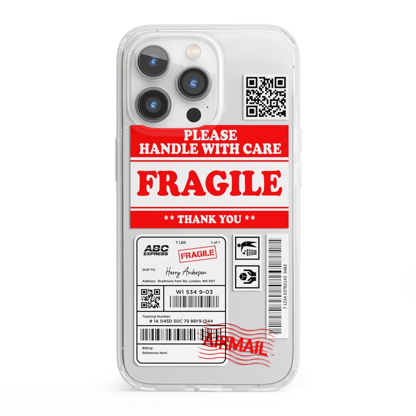 Fragile Parcel Stickers with Name iPhone 13 Pro Clear Bumper Case