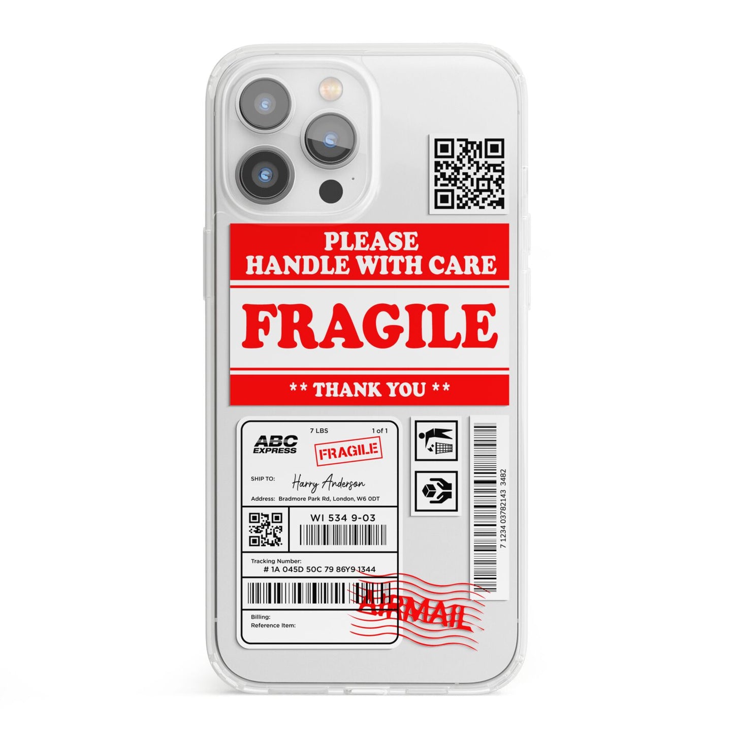 Fragile Parcel Stickers with Name iPhone 13 Pro Max Clear Bumper Case