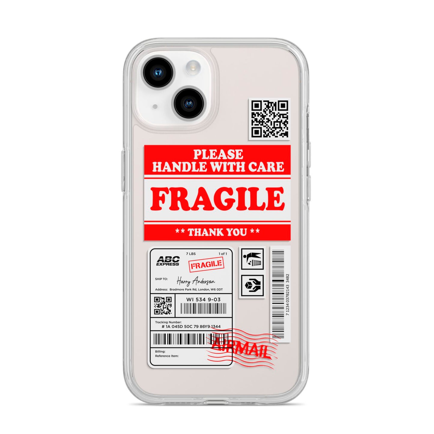 Fragile Parcel Stickers with Name iPhone 14 Clear Tough Case Starlight