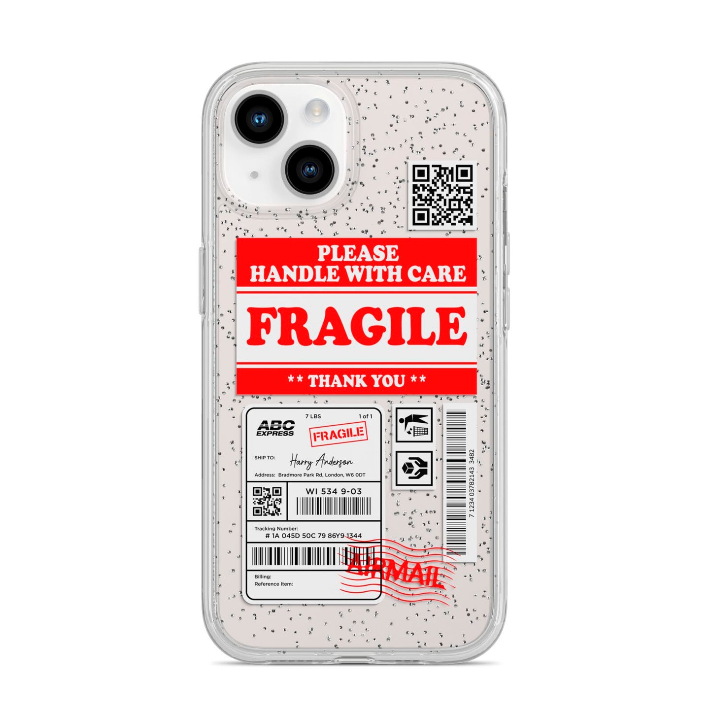 Fragile Parcel Stickers with Name iPhone 14 Glitter Tough Case Starlight