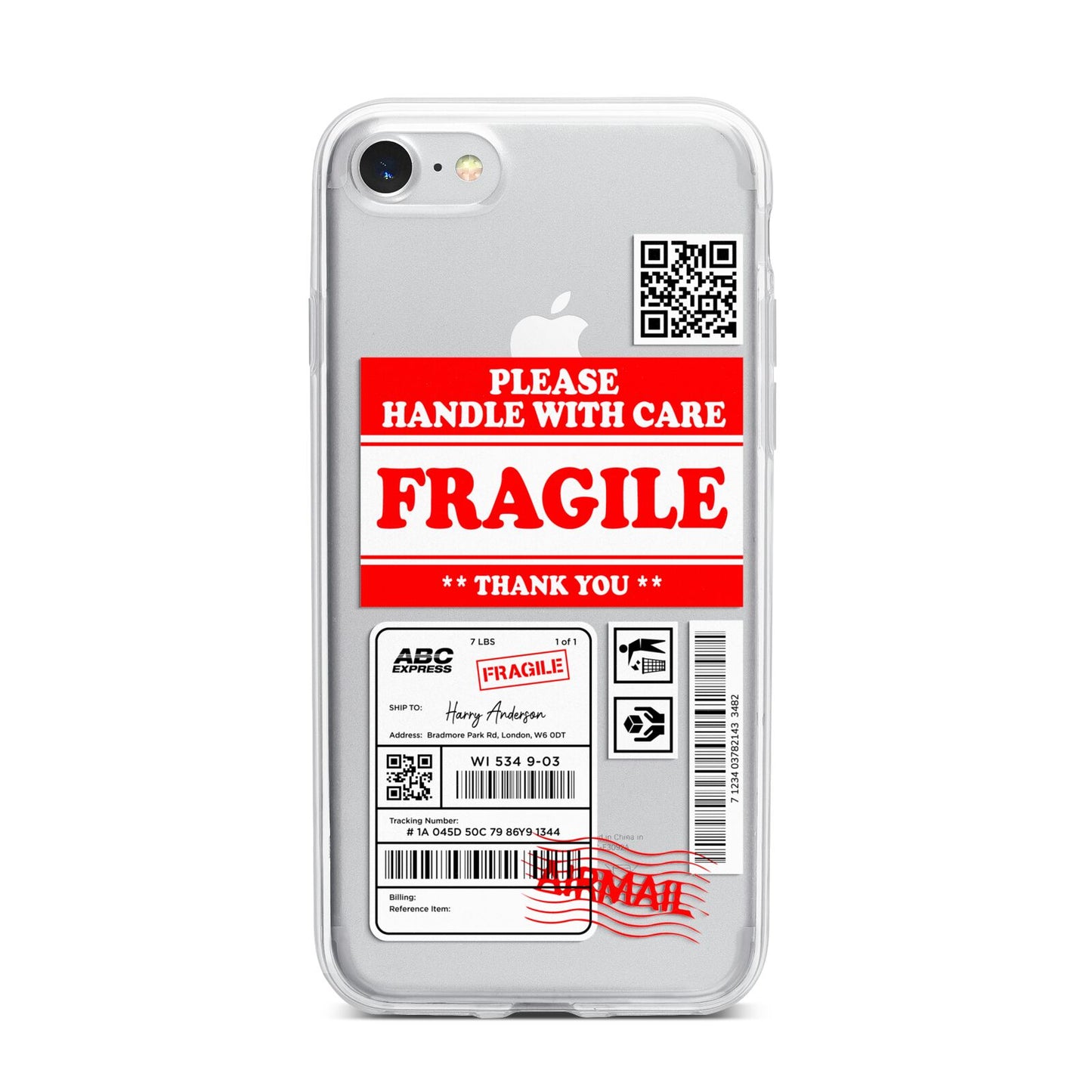 Fragile Parcel Stickers with Name iPhone 7 Bumper Case on Silver iPhone