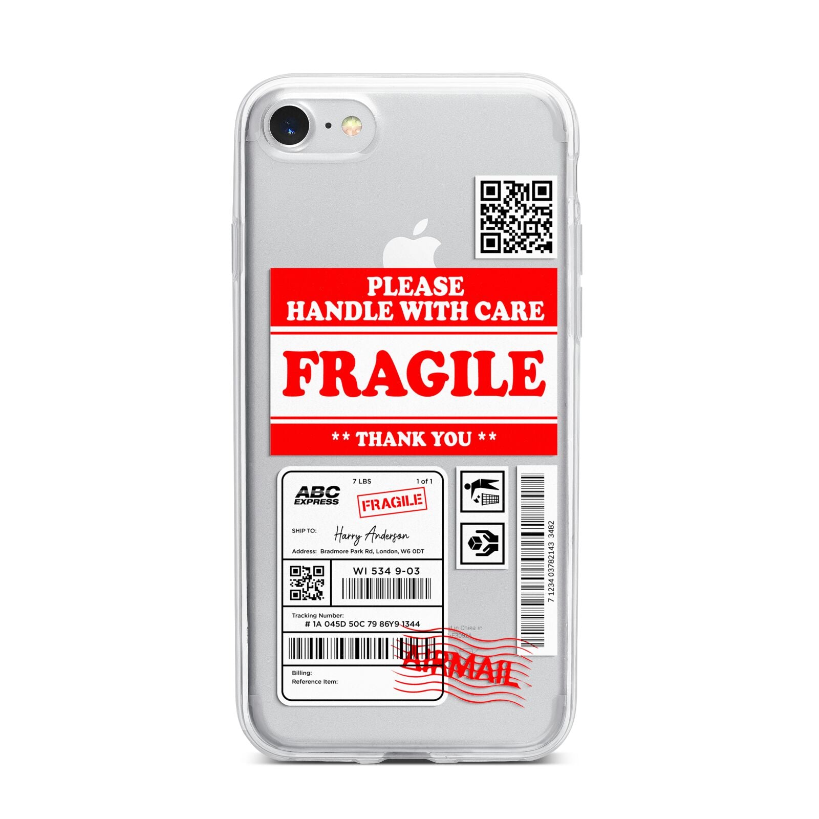 Fragile Parcel Stickers with Name iPhone 7 Bumper Case on Silver iPhone