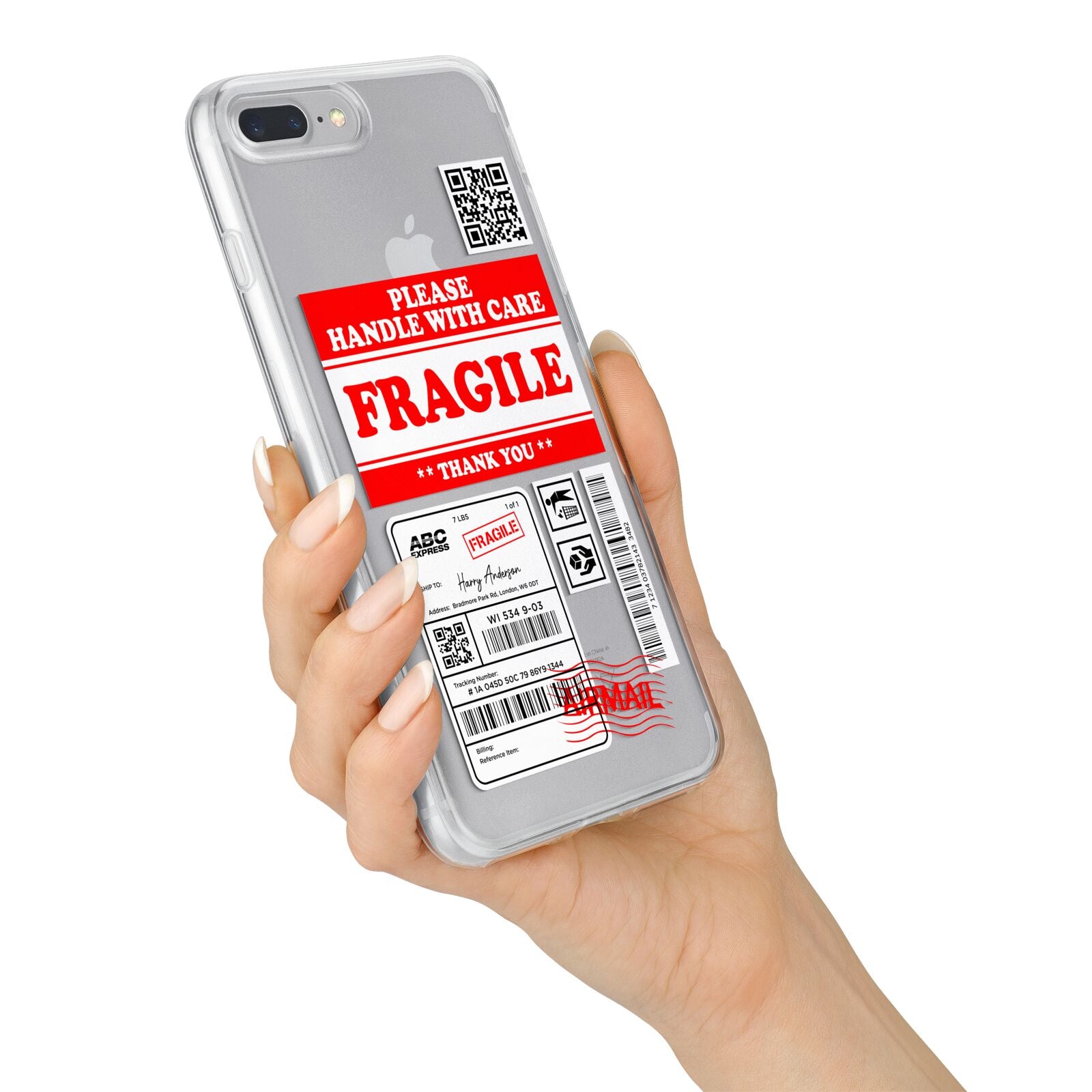 Fragile Parcel Stickers with Name iPhone 7 Plus Bumper Case on Silver iPhone Alternative Image