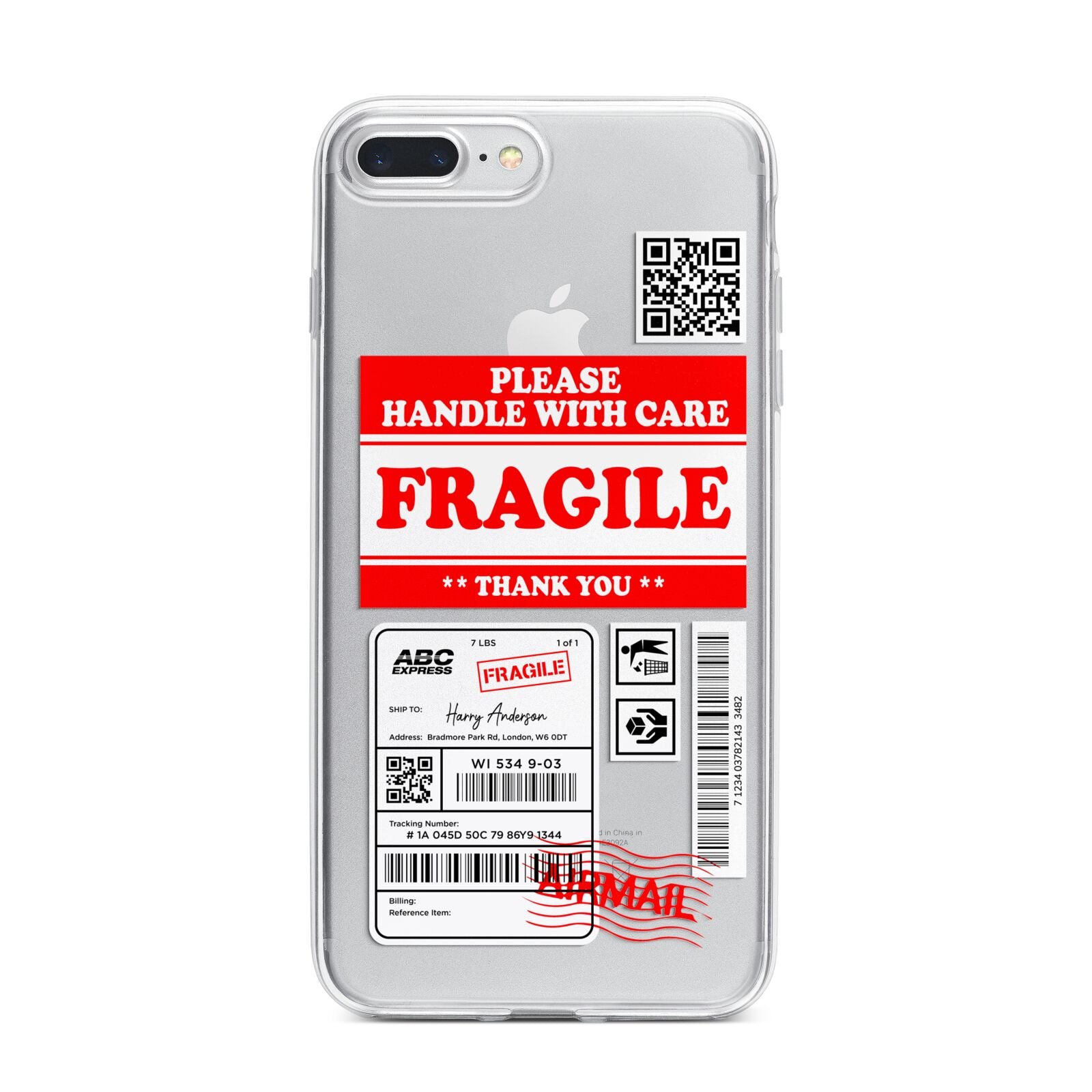 Fragile Parcel Stickers with Name iPhone 7 Plus Bumper Case on Silver iPhone