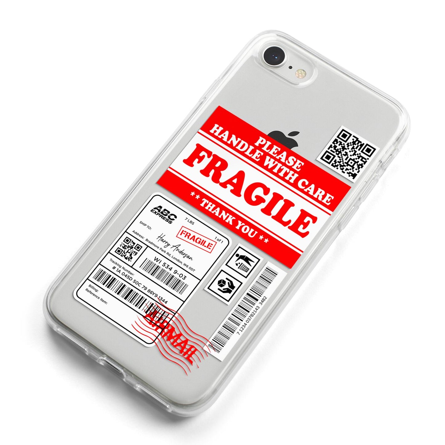 Fragile Parcel Stickers with Name iPhone 8 Bumper Case on Silver iPhone Alternative Image