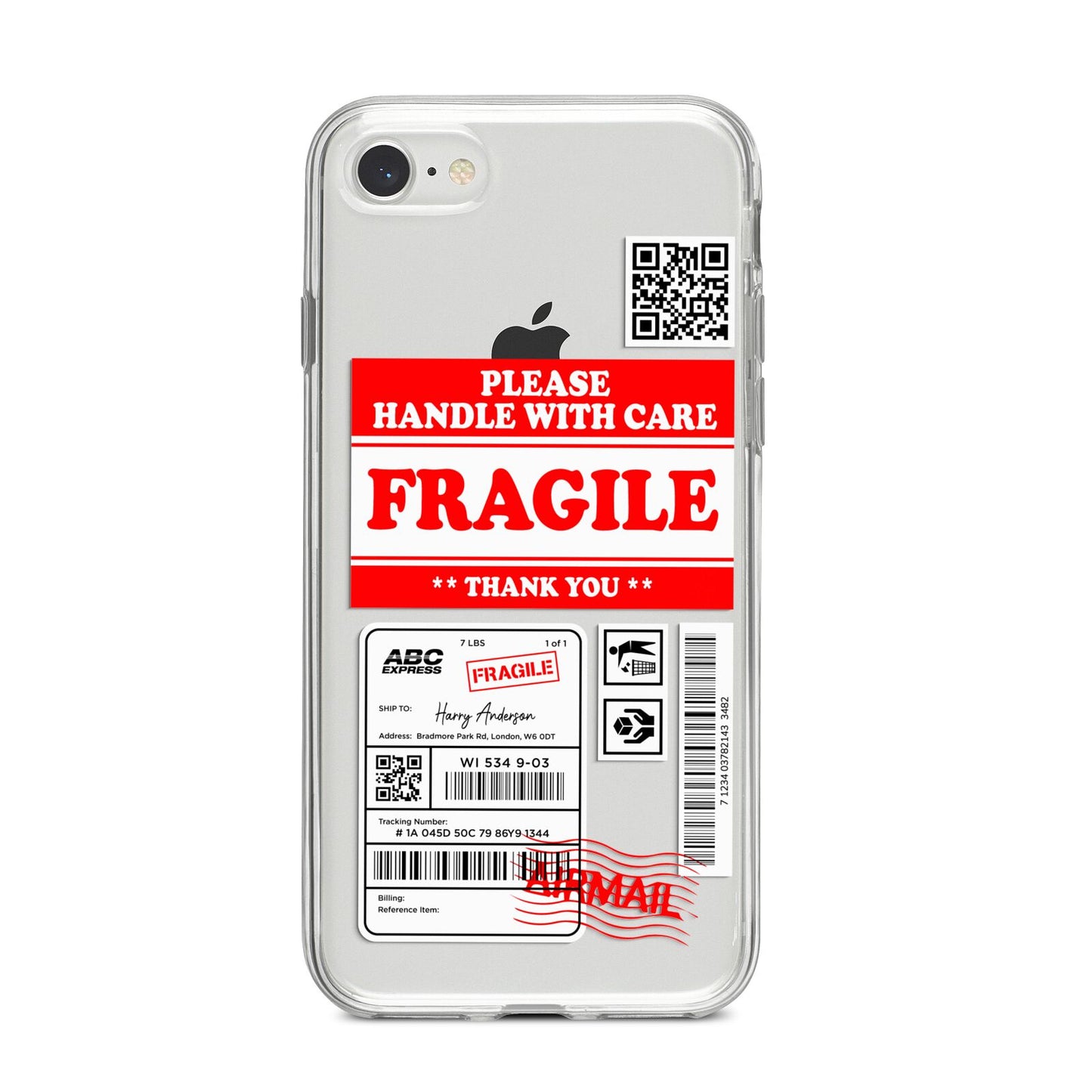 Fragile Parcel Stickers with Name iPhone 8 Bumper Case on Silver iPhone