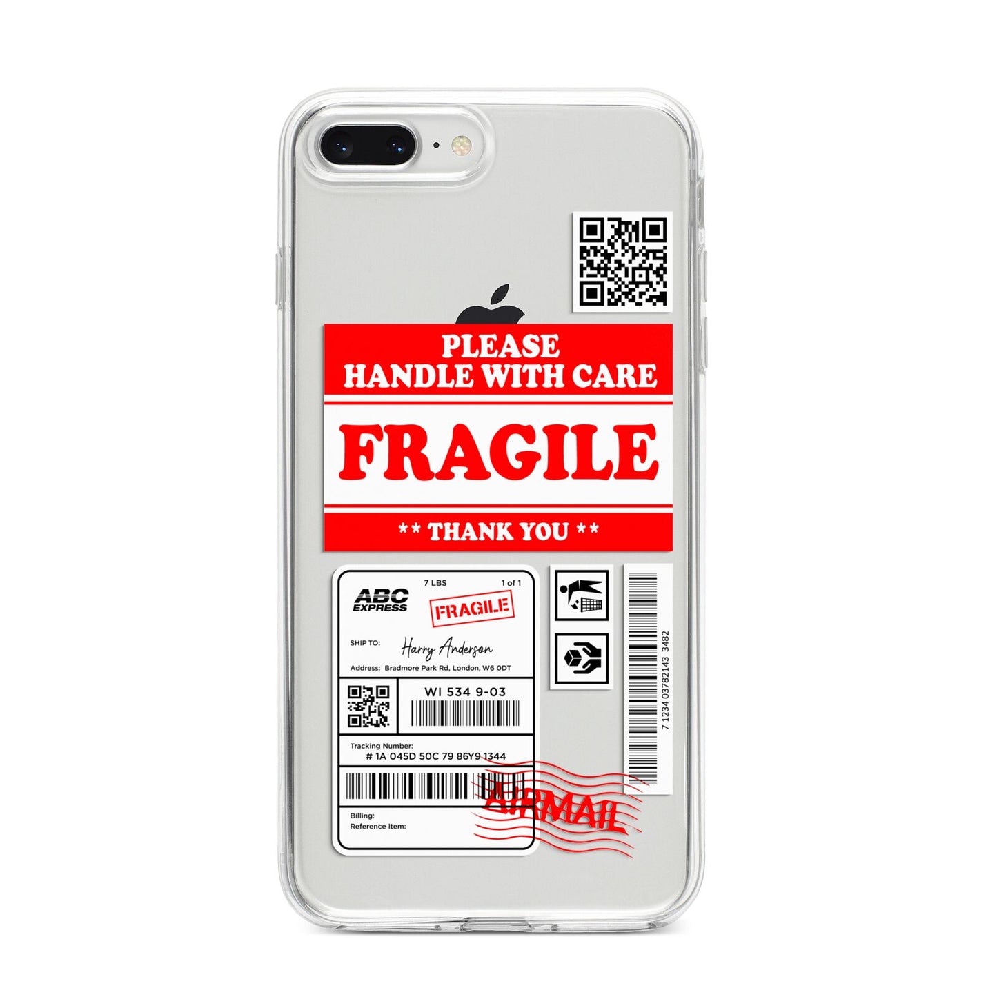 Fragile Parcel Stickers with Name iPhone 8 Plus Bumper Case on Silver iPhone