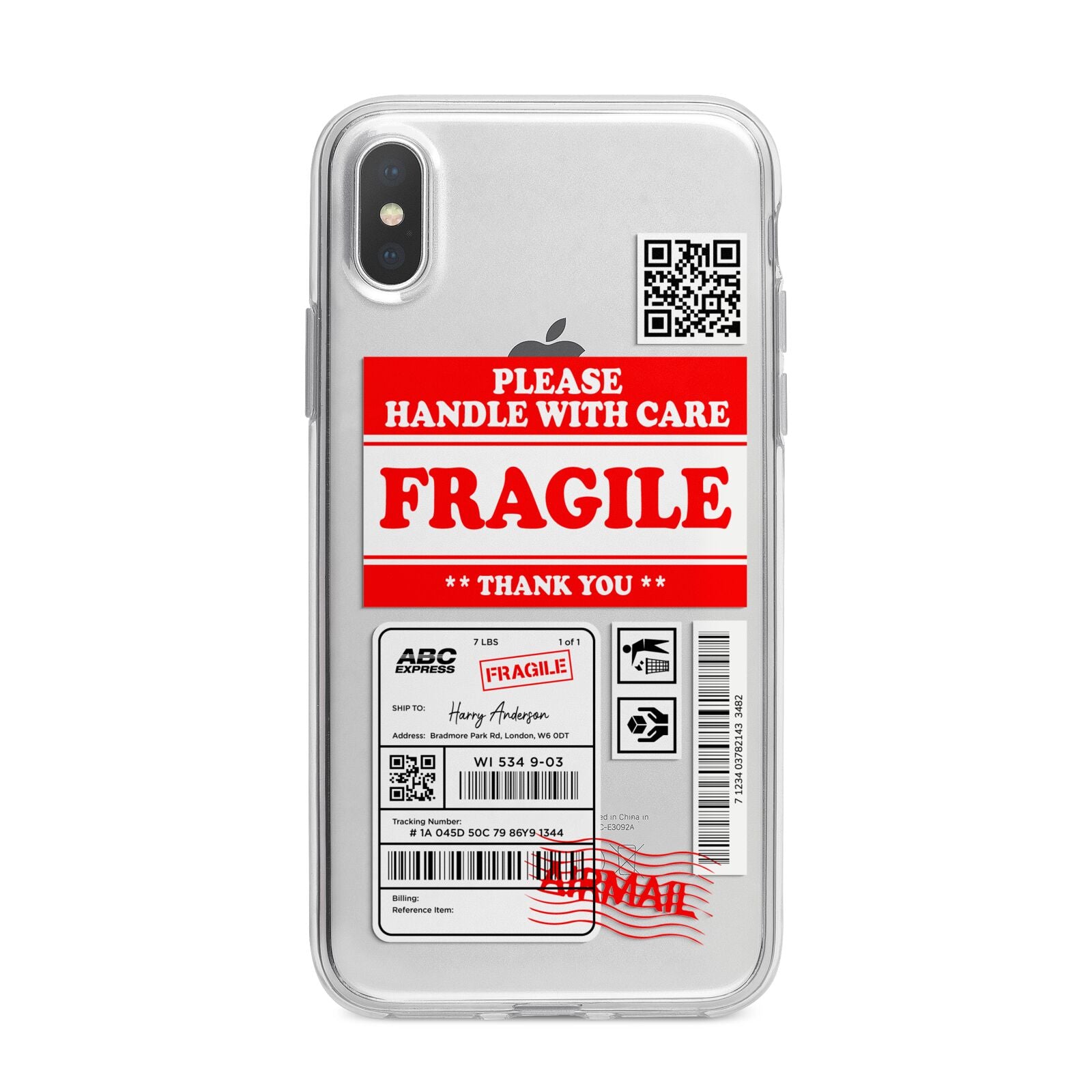 Fragile Parcel Stickers with Name iPhone X Bumper Case on Silver iPhone Alternative Image 1