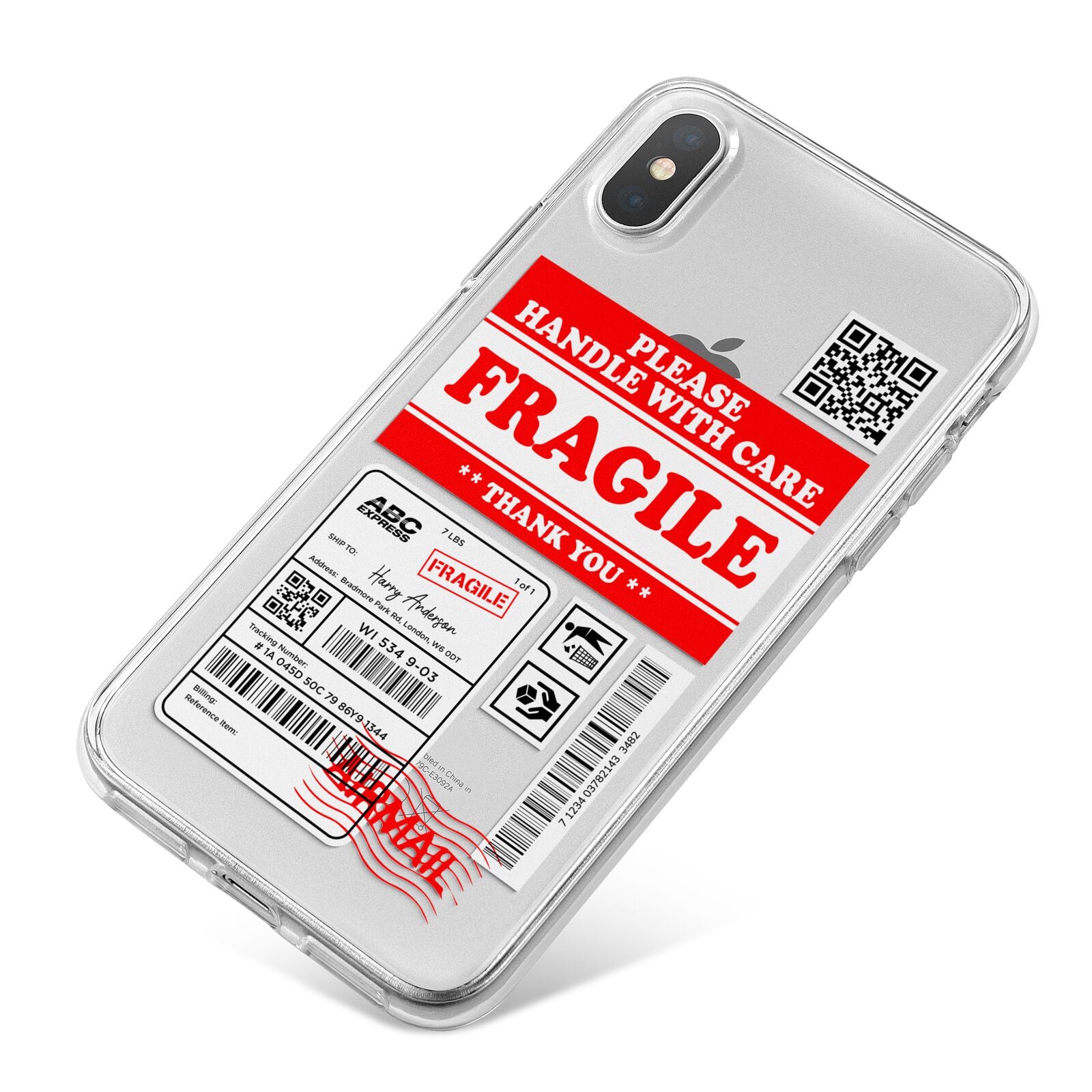 Fragile Parcel Stickers with Name iPhone X Bumper Case on Silver iPhone