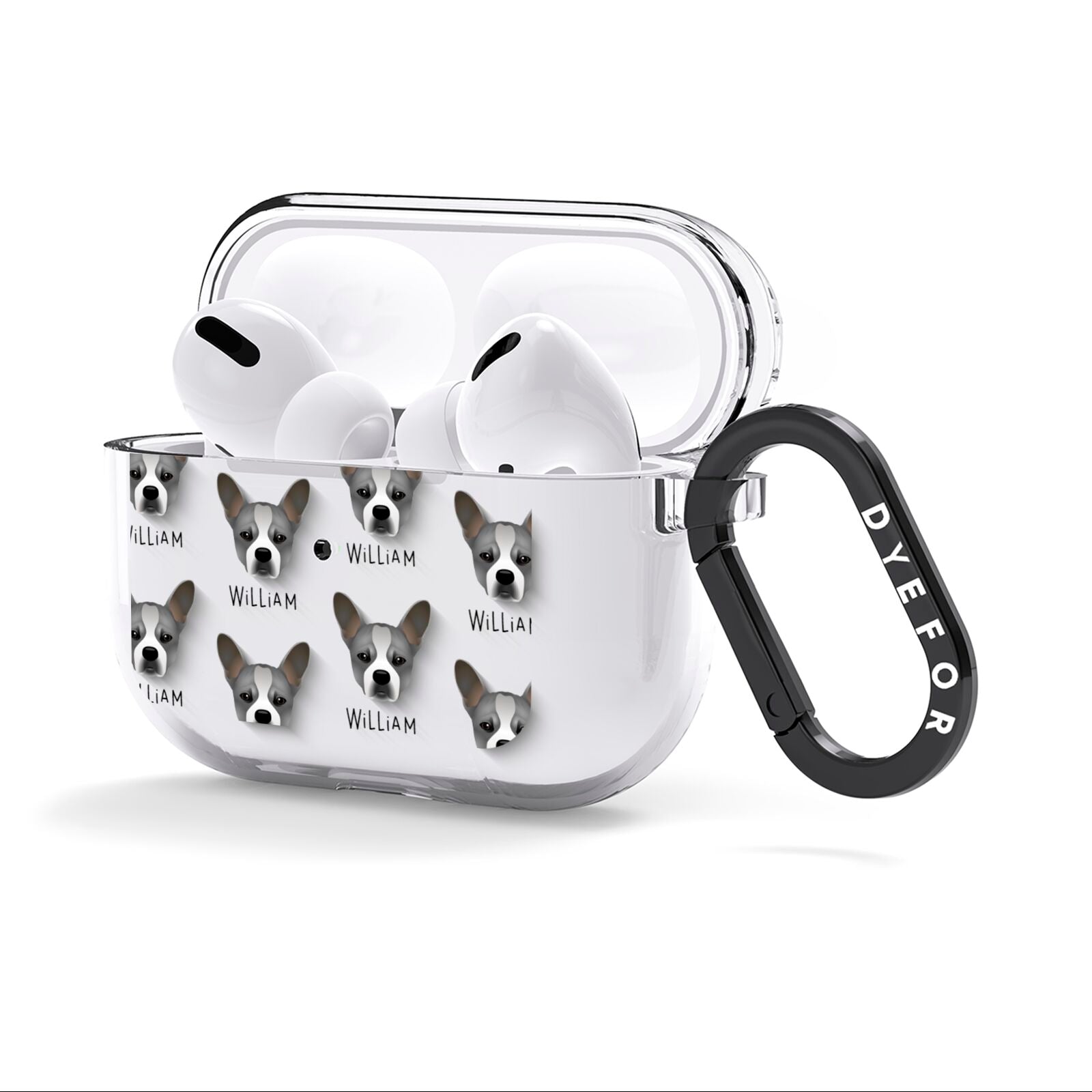 French Bull Jack Icon with Name AirPods Clear Case 3rd Gen Side Image